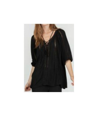 Monoreno 3/4 Sleeve Lace Panel Top Final Sale