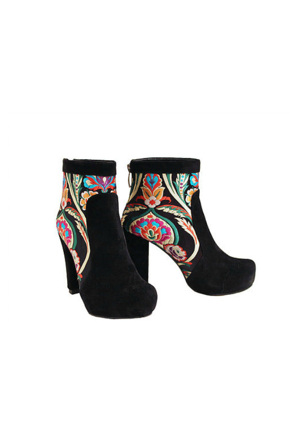 Zeyzani Flowered Ankle Boot with Chunky Heel