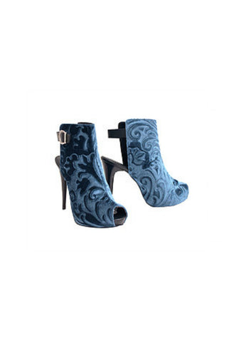 Zeyzani Midnight Velvet Open Back Ankle Boot Final Sale