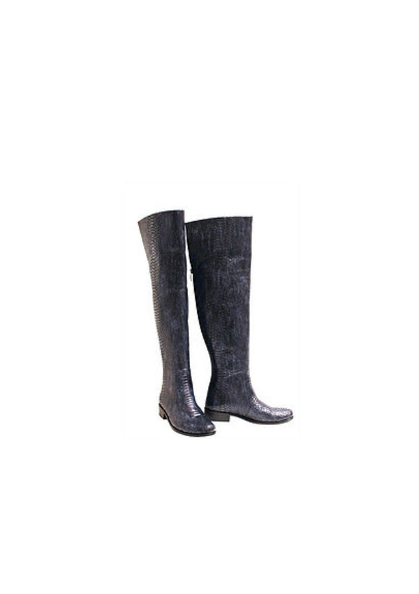 Zeyzani Steel Blue Over the Knee Riding Heel Boot