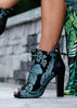 Zeyzani Turquoise and Black Chunky Heel Ankle Boot