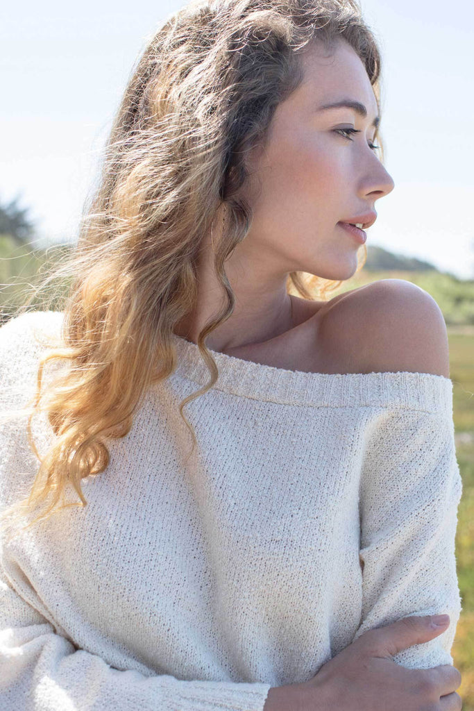 Indigenous Off Shoulder Boucle' Sweater